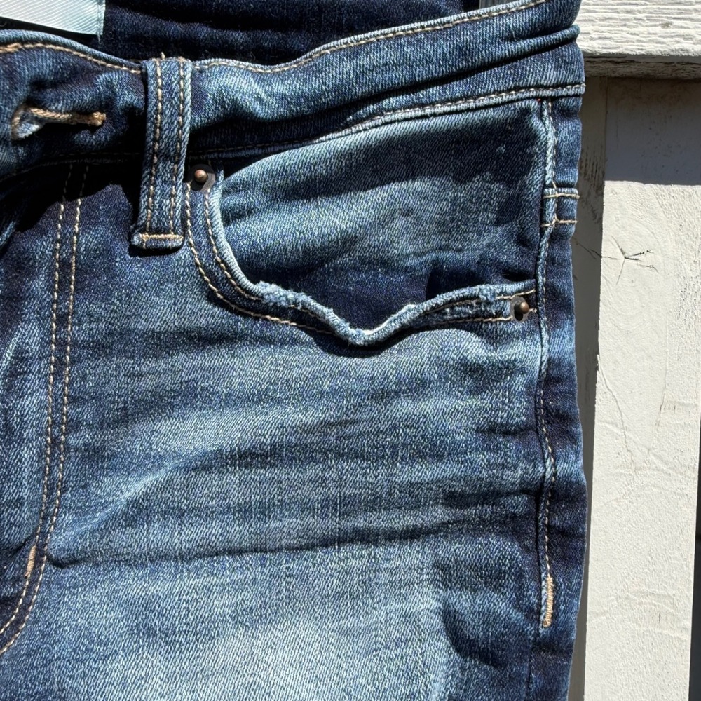 BKE Parker High Rise Distressed BOHO Denim Micro Cutoff Shorts Dark Wash Sz 25 - Picture 7 of 12